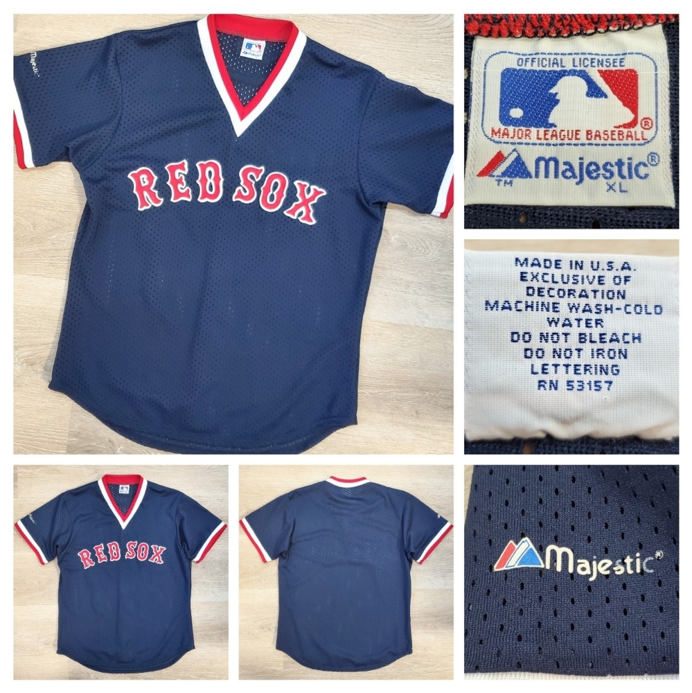Vintage Boston Red Sox Majestic BP Jersey XL Made in USA 90s V-Neck Ringer Sewn